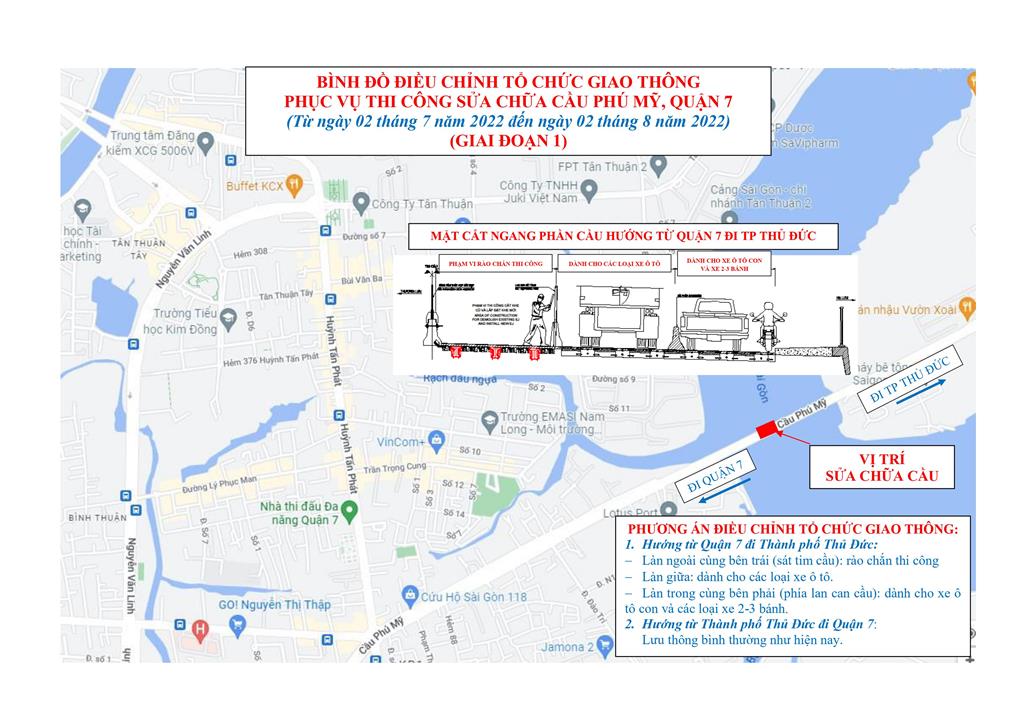 Điều chỉnh tổ chức giao thông trên cầu Phú Mỹ, Quận 7